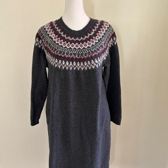 J. Jill Sweater Dress Knit Fair Isle Midi Grey SZPM Winter Comfortcore Comfy - Picture 1 of 8